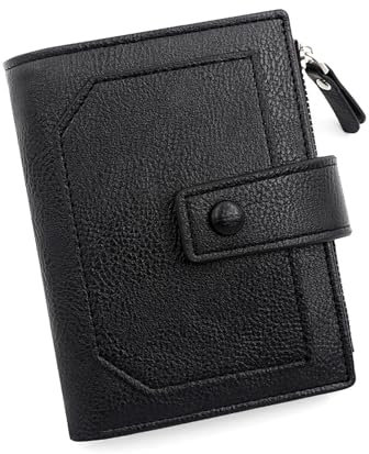 GOIACII Portefeuille pour homme à deux volets avec blocage RFID, poche zippée pour pièces de monnaie, compartiments pour billets, porte-cartes et fenêtre d'identité, noire de nuit, Minimaliste