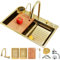KOOGIMDDR oro Lavandino Cucina 80 x 45 cm, Lavello Cucina 1 Vasca in Acciaio Inox, lavello a cascata cucina multifunzionale, con Rubinetto Estraibile, Tagliere, sifone e Set di Drenaggio