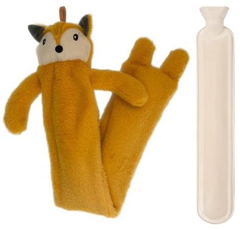 Siyecioa Wärmflasche Lang mit Weichem Bezug, Groß 2L Flauschig, Wärmflasche Kuscheltier, Bettflasche für Kinder und Erwachsene, Fuchs Geschenk