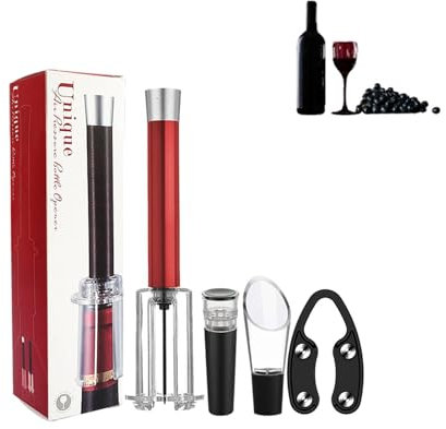 Set apribottiglie per vino rosso, set apertura vino, Kit apribottiglie con tappo sottovuoto, Apribottiglie manuale robusto e pratico per uso picnic all'aperto per feste in casa