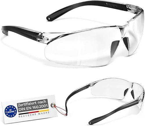 Schutzbrille, verstellbar, Arbeitsschutzbrille, CE EN 166 zertifiziert, Kratzfest, Anti-Beschlag, UV-Schutz - Unisex - bequem & ultra leichte 26 Gramm – Sicherheitsbrille, Industrie, Chemie, Heimwerk