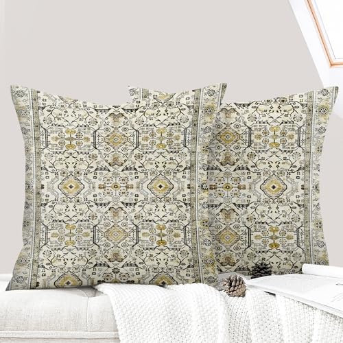 ECZOIL 2er Set Boho Kissenbezug 50x50 cm Kissenhülle Dekorative Dekokissen Boho Stil Vintage Zierkissen für Wohnzimmer Schlafzimmer Sofa Home Decor mit Verstecktem Reißverschluss - Gelb Grau