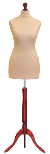 Display Guru Female Tailors Dummy Mannequin, Ideal for Dressmakers, Fashion Students, Shop Display, Cream Torso Bust With Red Wood Tripod Stand (UK Size 8/10)