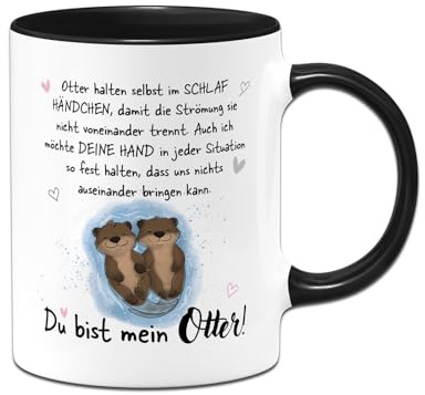Tassenbrennerei Tasse - Du bist mein Otter! Ich möchte Deine Hand in jeder Situation fest halten. - Kaffeetasse mit Spruch Ich liebe Dich - Geschenk Freundin, Freund (Schwarz)