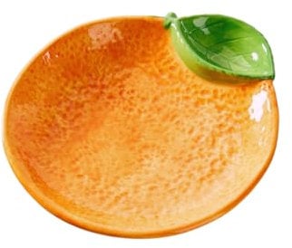 Florissima Keramik Teller Orangenform mit Blatt – Dekoteller Ø16 cm – Orange Design für Küche, Party oder Gastronomie – Spülmaschinengeeignete Deko & Servierteller