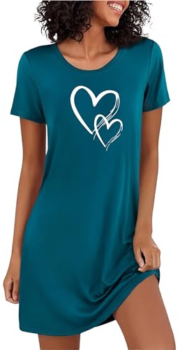 Marvmys Nightdresses for Women UK Soft Short Sleeve Nighties | Heart Print Sleepshirt Ladies Loungewear Knee Length Nightwear S-XXL
