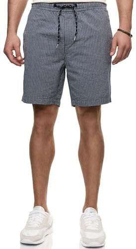 Indicode Herren INAlizzo Shorts Sommershorts aus Seersucker mit Kordelzug | Leichte Seersucker Shorts mit gestreifter Optik, kurze Hose, Herrenshorts, Strandshorts, Freizeithose, Sommerhose für Männer
