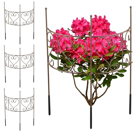 Relaxdays Plant Support, Set of 4, Semi-Circular, Flower Holder, for Shrubs & Perennials, 41.5 x 31 cm, Steel, Brown