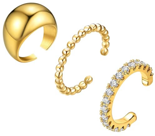 3 Paare Ear Cuff Ohrmanschette Ohrringe für Damen, 14K Gold Fake Ohrringe Ohrklemme, Verstellbare Ohrschmuck Hypoallergen Nickelfrei, Fake Helix Knorpel Ohne Ohrloch Earcuff