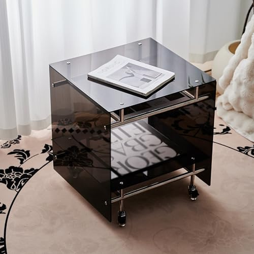 TUPAFJU Beweglicher Kleiner Couchtisch aus Acryl, minimalistischer Couchtisch, Couchtische fürs Wohnzimmer, Couchtisch mit Rollen,niedriger Tisch zum Sitzen auf dem Boden(Black)