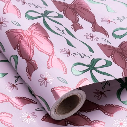 Larcenciel Papier Cadeau Anniversaire – Rouleau Emballage Cadeau avec un Nœud Rose, Papier Craft Idéal pour Papier Emballage Enfant, Amateurs d'artisanat, Réunion Festive, noel 10m x 43cm