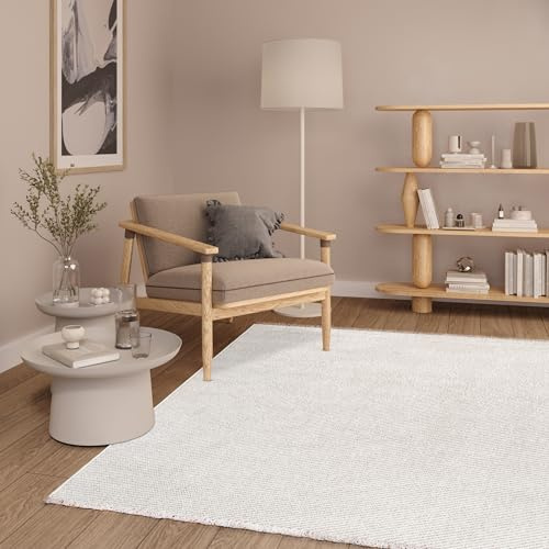 TAPISO Agra Teppich Wohnzimmer Beige Creme Schlingen Teppich mit Fransen Modern Boho modern Design Weich Loop Optik Schlafzimmer ÖKO-TEX 140 x 190 cm