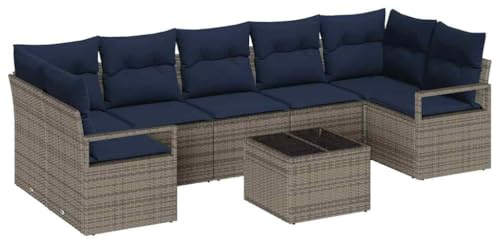 vidaXL Sofa Set 8 pcs Grau Poly-Rattan, Stylisches Garten- und Terrassensofa-Set, Moderne Outdoor-Sitzgelegenheiten, langlebige Poly-Rattan-Möbel für vielseitige Nutzung