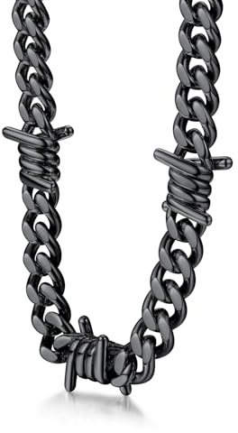 Bestyle Collana da uomo in filo spinato catena a maglia barbazzale spine in acciaio inox Hip-Hop Punk gotico gioielli cubani catena di estensione da uomo