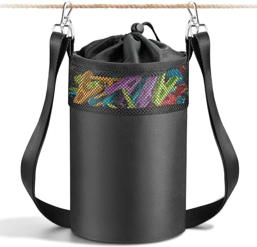 Mellbree Borsa per mollette da bucato con tracolla e gancio, organizer per mollette a mani libere, per fino a 150-200 mollette, ideale per riporre mollette da bucato in interni ed esterni, Nero , M