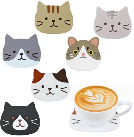 6 Pièces Dessous De Verre Pour Chat, Dessous De Verre Décoratifs, Dessous De Verre Mignons, Antidérapants Et Résistants à La Chaleur,Convient Aux Tables à Manger, Aux Bureaux Et Aux Espaces De Travail