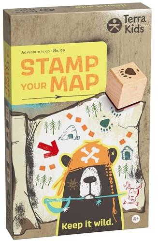HABA Terra Kids Kinder-Stempelset Schatzsuche – DIY-Piraten-Set mit 8 Stempelmotiven, 4 Stempelkissen & 3 Goldmünzen – Kreative Schatzsuche für Kinder ab 4 Jahren – 2013843001