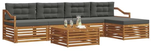 vidaXL Outdoor-Sofagarnitur mit Kissen 6 pcs Natur und Anthrazit, Outdoor Sofa, modernes Gartenmöbel für Terrasse, gemütliches Sitzset, robust und stilvoll