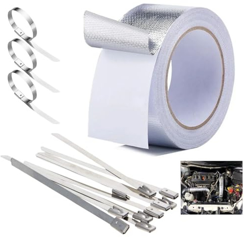 Cinta de protección térmica para tubo de escape, 20 m x 5 cm, cinta de sellado de escape, cinta de protección térmica autoadhesiva con 20 bridas, kit de reparación para manguera y colector de coche y
