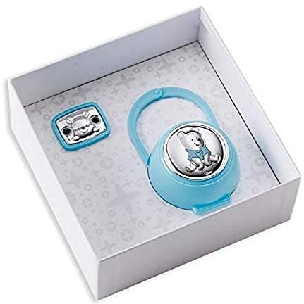 VALENTI & CO. Disney Schnuller-Clip, Schnullerkette mit Box aus Silber mit Details Winnie The Pooh - Ideal als Geschenk zur Geburt oder Taufe, Himmelblau, One Size