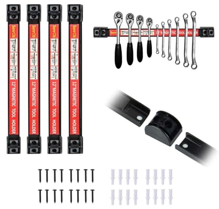 Senrob 4 PCS 12 Magnetic Tool Holder Bar Racks,Metal Magnet Storage Tool Organizer Set with Mounting Brackets&Screws