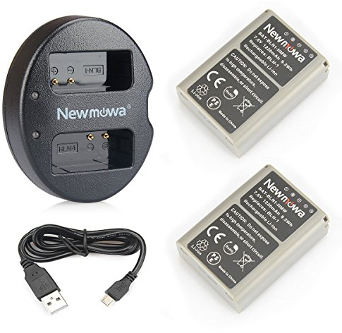 Newmowa BLN-1 Replacement Battery (2-Pack) and Dual USB Charger for Olympus BLN-1, BCN-1 and Olympus OM-D E-M1, OM-D E-M5, PEN E-P5,OM-D E-M5 II