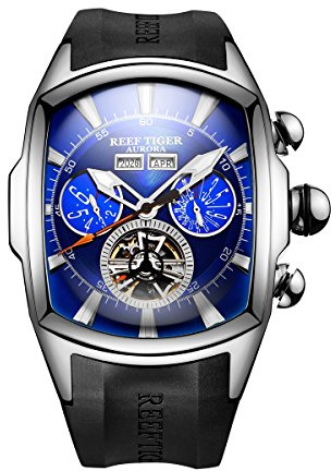 REEF TIGER Luminous Sport Watch for Men Tourbillon Analog Automatic Watches Rubber Strap RGA3069