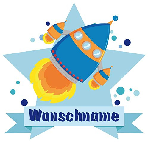 Samunshi® Raumschiff Wandtattoo Türschild mit Name personalisierbar Kinderzimmer Türaufkleber Baby Wandaufkleber - 25x22cm mehrfarbig