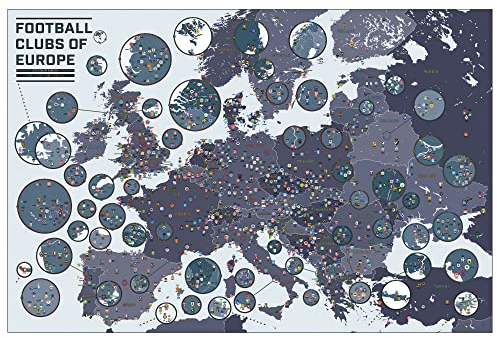 Pop Chart,Fußball Clubs of Europe,91.4x61 cm großes Kunstposter,über 1000 Fußballclubs einschließlich Barca, Juventus,perfekte Wanddekoration Dekor für Wohnen Zimmer, Schlafzimmer und Männerhöhle