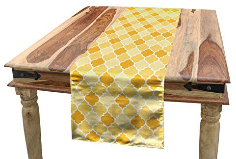 ABAKUHAUS Quatrefoil Tischläufer, Spalier in Gelb, Esszimmer Küche Rechteckiger Dekorativer Tischläufer, 40 x 180 cm, Ringelblume Senf Weiß