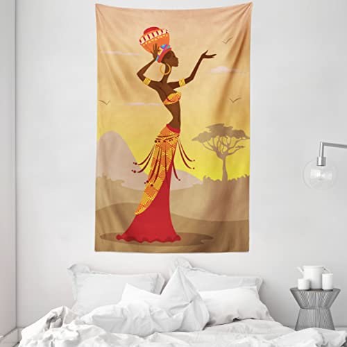 ABAKUHAUS Afrikanisch Wandteppich und Tagesdecke, Wüste Gulls Folkloric aus Weiches Mikrofaser Stoff Waschbar ohne Verblassen Digitaldruck, 140 x 230 cm, Amber Tan