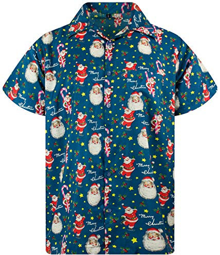 King Kameha Funky-Hawaii-Hemd, Weihnachten, Herren, Kurzarm, Christmas, Candy-Cane, Blau, 3XL