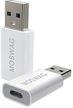 MOSWAG USB C Female to USB Male Adapter Pack of 2, USB C to USB Adapter White Compatible with Apple MagSafe Charger,iMac,MacBook Pro,MacBook,Laptops,PC,Computers and More
