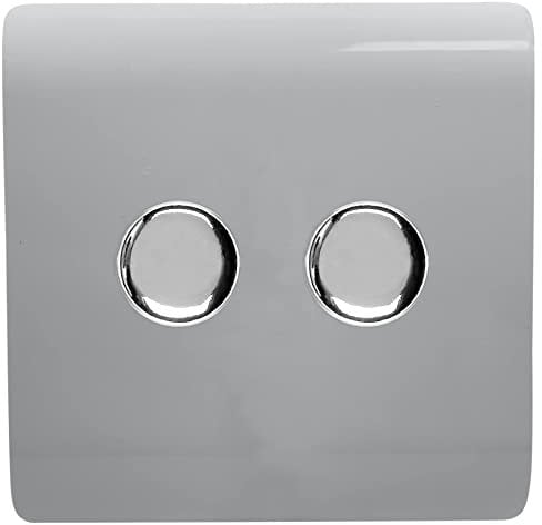 Trendi Artistic Modern Glossy Tactile 2 Gang 2 Way 120w LED Dimmer Switch Silver