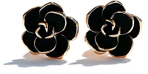Black Rose Flower Vintage Rose Gold Plated Stud Earrings for Women Girls Piercings Ear Fashion Elegant Vintage Wedding Jewelry Gifts for Birthday Hypoallergenic