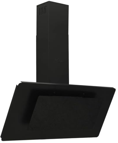 vidaXL Campana Extractora Pared Cocina Soporte Ventilador Lámpara LED Forma Inclinada Fácil de Limpiar Acero Inoxidable Vidrio Templado Negro 90 cm