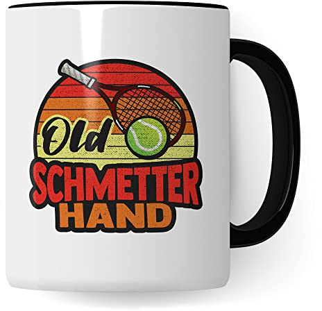 Tasse Tennisspieler, Old Schmetterhand, Geschenk Tennis-Spielerin lustiger Spruch Tennisprofi Tennisliebhaber, Geschenkidee Kaffeetasse für Kollegen Spielpartner