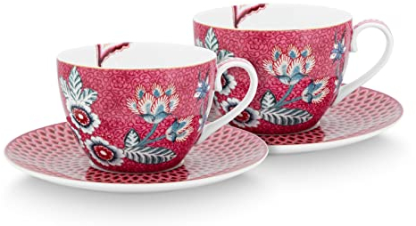 PIP STUDIO 51004147 Flower Festival Tasse m.Unte. dark pink 280ml Set2 (1 Set)