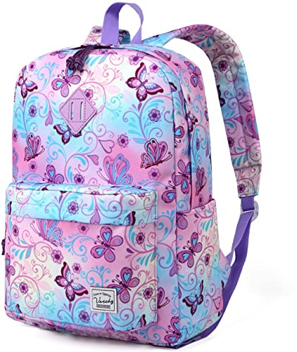 VASCHY Schulrucksack, Wasserabweisender Leicht Rucksack Herren Schultasche für Hochschule Teenager Mädchen Jungen Casual Daypack für Reise Sport Wandern Schmetterling