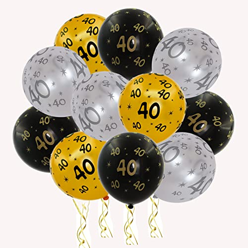 Jwssor 40th Birthday Balloon, 15pcs, Gold, Black, Silver, Unisex-Adults