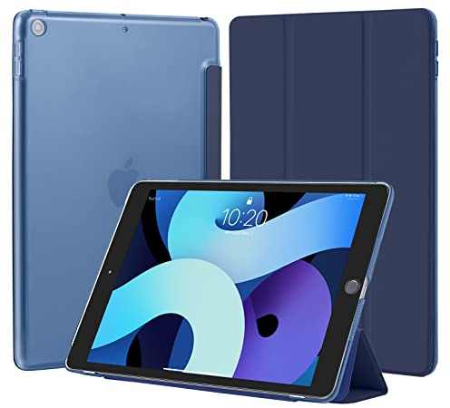 4UBonLife Funda para iPad 9.ª/8.ª/ 7.ª Generación (2021/2020/2019) 10,2 Pulgadas, Cover Protectora Carcasa Rígida Delgada Translúcido Cubierta para iPad 9/8/7, Auto Sueño/Estela, Azul Oscuro