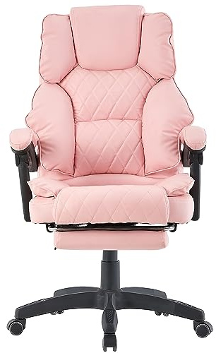 TRISENS Chefsessel mit Fußstütze und flexiblen 3-Punkt-Armlehnen Schreibtischstuhl im Lederoptik ergonomischer Bürostuhl mit Einer verstellbaren Rückenlehne für gesündere Sitzhaltung, Farbe:Rosa