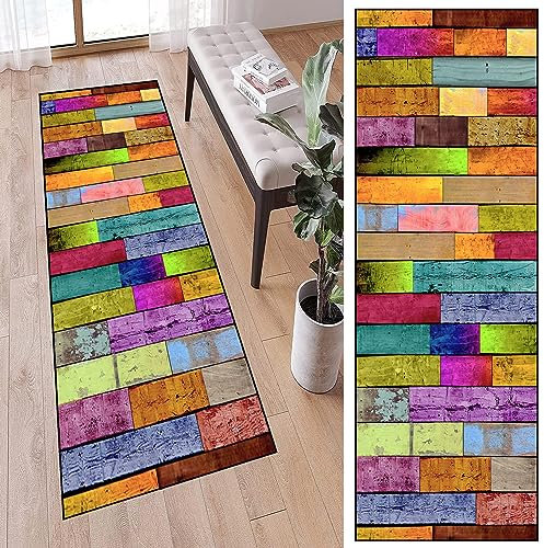 Bettvorleger Teppich Läufer für 50 x 310 cm rutschfest Waschbar Läufer Teppich Lang Flur Modern Küchen Teppich mit Rutschfester Unterseite für Flur & Wohnraum, F