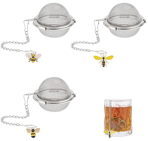 UNICRAFTALE 3 Sets Teesieb 5.5 cm Teeei mit Kette 304 Edelstahl Teefilter Teeei für losen Tee Mesh Tee Halter Mit Legierungs Emaille Bienen Anhänger Teesieb Set Gewürzsieb Siebkugel für Teekannen