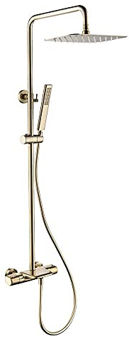Duschkopf – PE-Duscharmatur-System-Mischer-Set, gebürstetes Gold, Badezimmer-Duschsystem mit 25,4 cm Regenduschkopf, Thermoskanne, Badewannen-Duschmischer, Regenduschkopf, quadrati