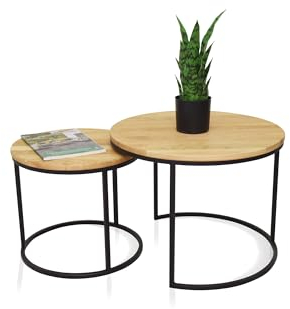 moebel-eins MOONAY 2-er Set Couchtische, Material Massivholz/Metall, Eiche geölt/schwarz