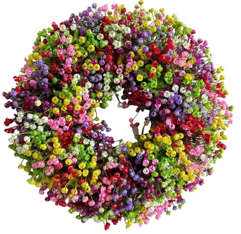 Ghirlanda per porte esterne, 40 cm, per tutto l'anno, Ghirlanda artificiale per porta estiva, decorazione di fiori secchi, per casa, camera da letto, pareti, feste, festival