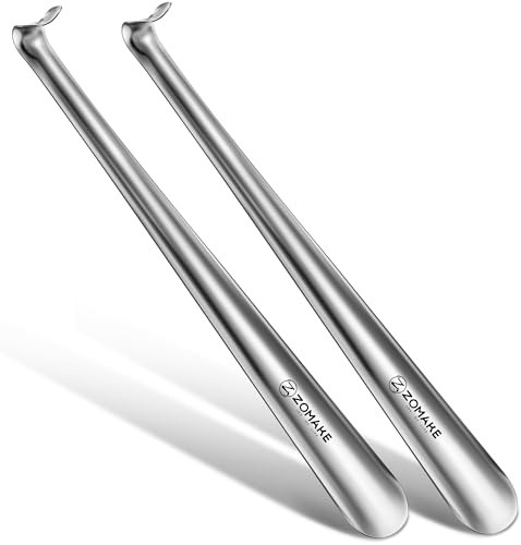 ZOMAKE Calzador Metal Largo 2 Piezas,42 cm Calzador Metalico Calzador Acero Inoxidable para Botas Calzador Mango Largo para Hombre Mujere Personas Mayores(2 Piezas Plateadas A)
