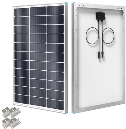 Renogy Panel solar tipo N de 100 W con soportes de montaje en Z, panel solar de 16BB 100W 12V, 25% de alta eficiencia, módulo fotovoltaico, cargador de alimentación para caravana, caravana, casa