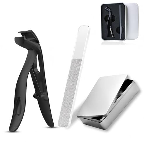 Coupe Ongle à tête Coudée pour Ongles épais,Pinces à Ongles Ergonomique à Grande Poignée Longue Ouverture Mâchoire Large,Coupe Ongles Incurvé Tranchant avec Récupérateur Enfants Hommes Femmes Seniors